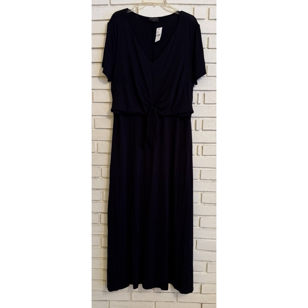 Lane Bryant Womens Black Short Sleeve V-neck Knot Maxi Dress Size 18/20 NEW